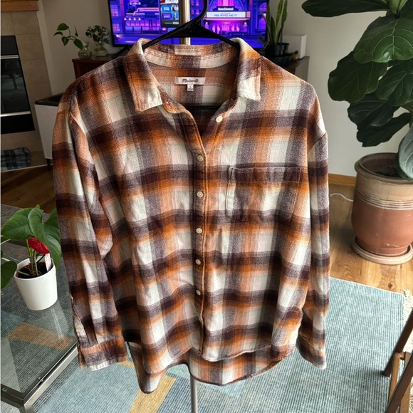 Madewell Twill Flannel Side buttons oversized boyfriend shirt Size Large - Picture 4 of 4